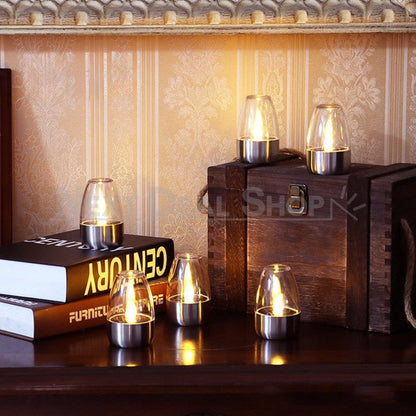 Skorter | 4 Pcs - Battery-operated stainless steel LED candles