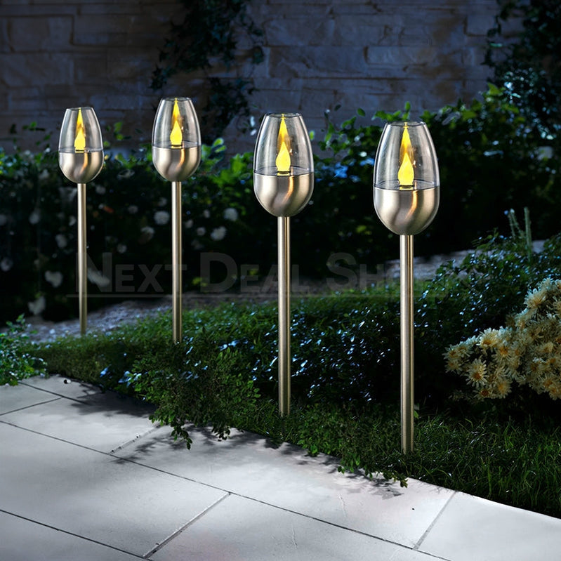 Skorter | 4 Pcs - Solar Powered Stainless Steel LED Candelabra