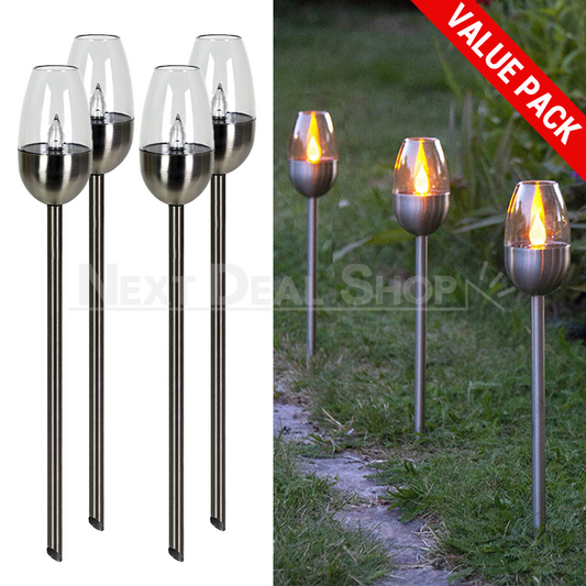 Skorter | 4 Pcs - Solar Powered Stainless Steel LED Candelabra