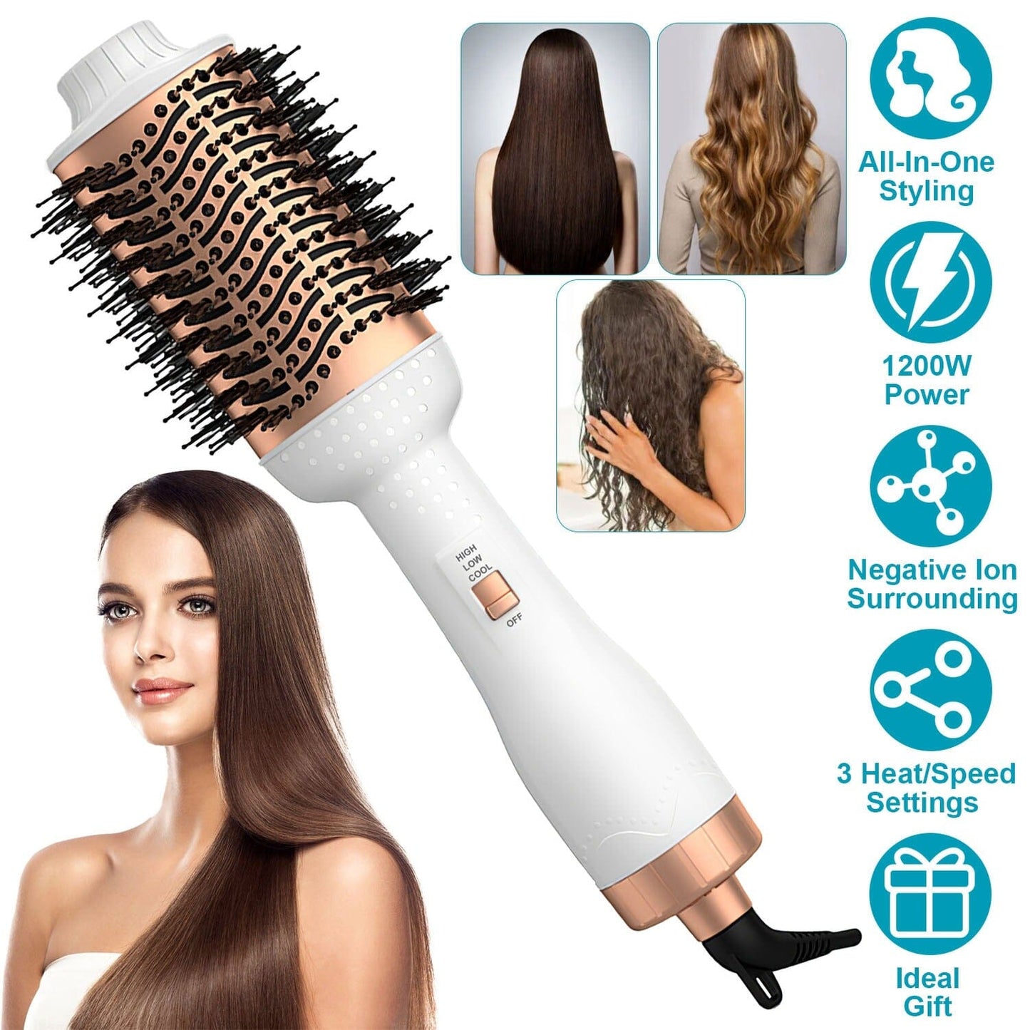 Skorter | 4-in-1 Hair Dryer Brush Curling Styler Volume Lifter Straightener Negative Ion Anti-Frizz