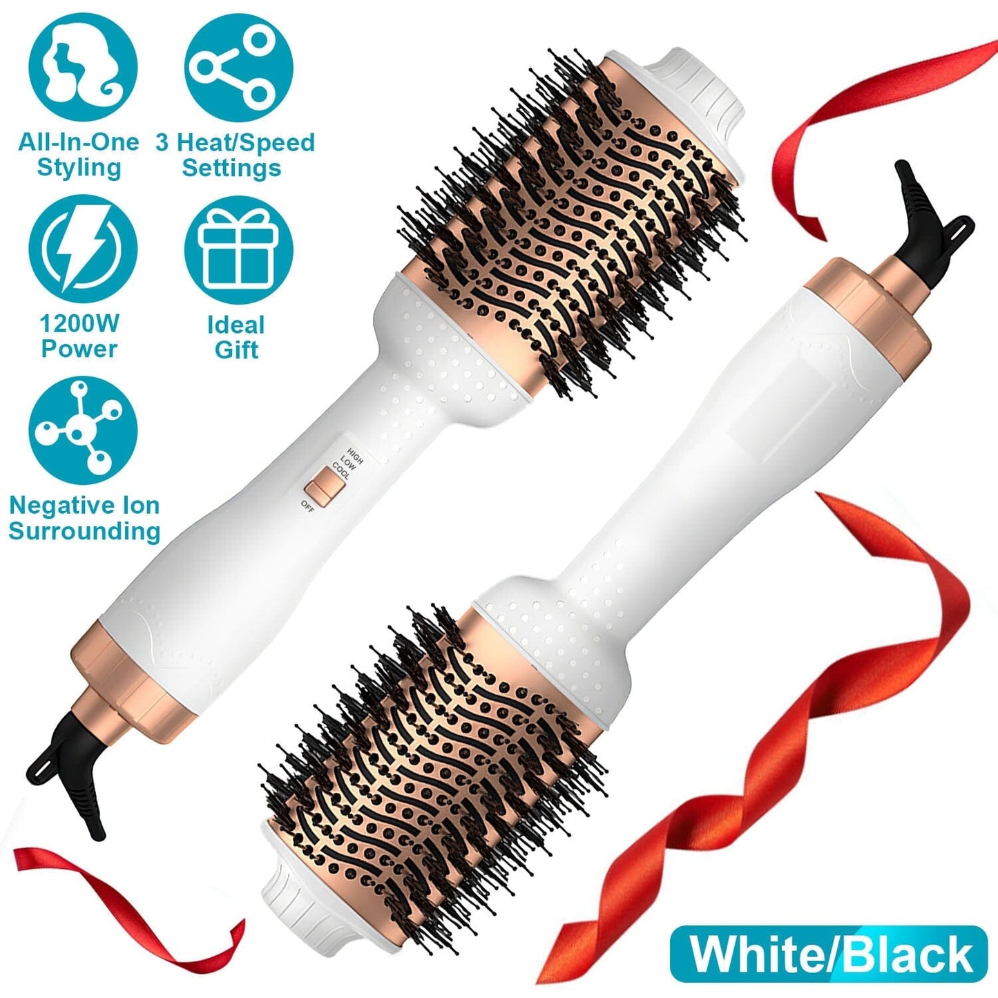 Skorter | 4-in-1 Hair Dryer Brush Curling Styler Volume Lifter Straightener Negative Ion Anti-Frizz