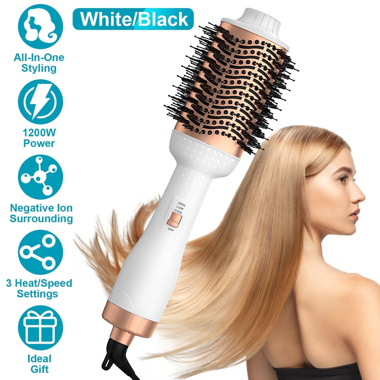 Skorter | 4-in-1 Hair Dryer Brush Curling Styler Volume Lifter Straightener Negative Ion Anti-Frizz