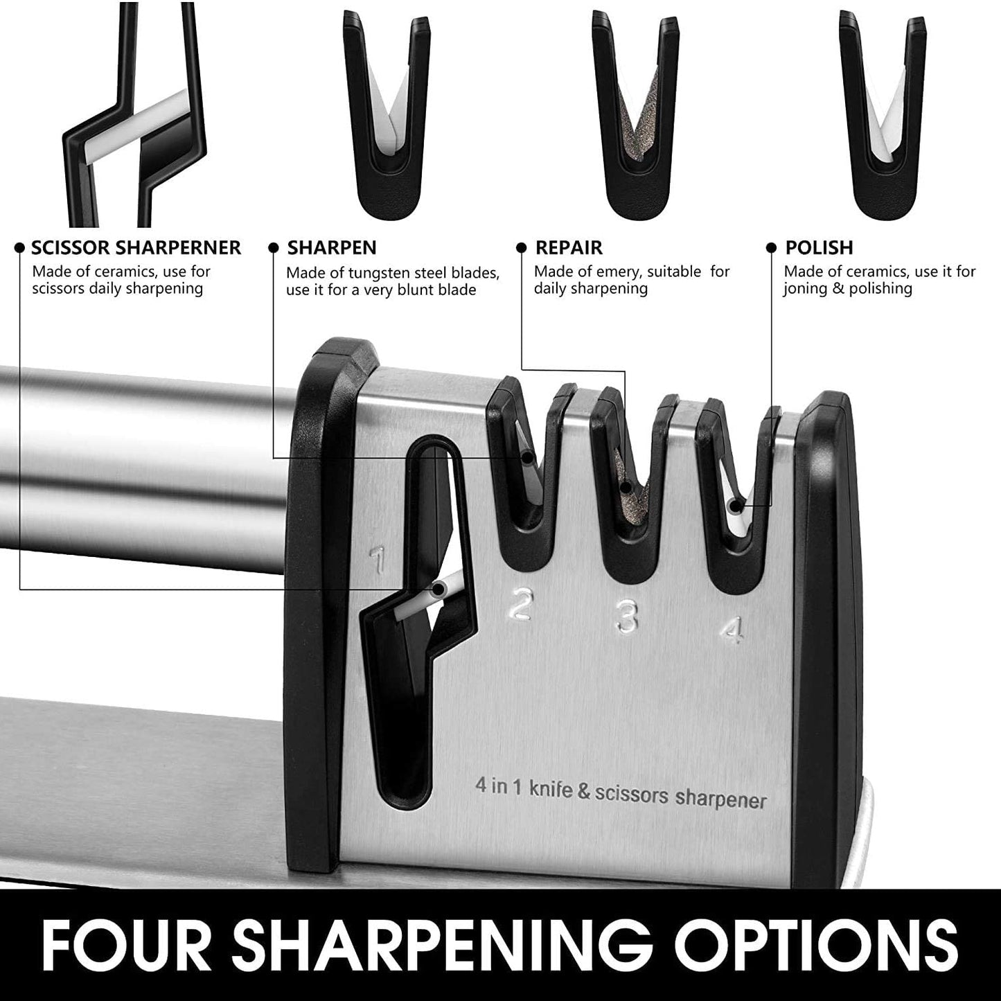 Skorter | 4-in-1 kitchen knife and scissors sharpening tool