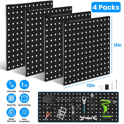 Skorter | 4-Pack: Metal Black Pegboard Wall Organizer with 1" Spacing 1/4" Holes