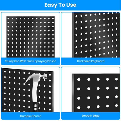Skorter | 4-Pack: Metal Black Pegboard Wall Organizer with 1" Spacing 1/4" Holes