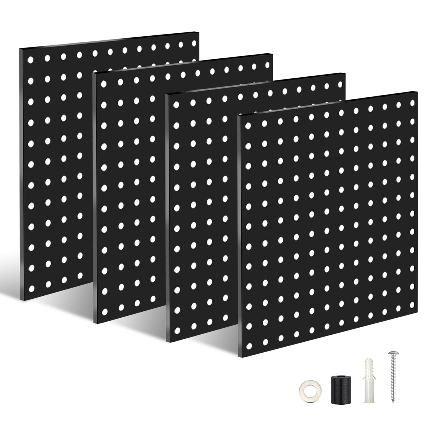 Skorter | 4-Pack: Metal Black Pegboard Wall Organizer with 1" Spacing 1/4" Holes