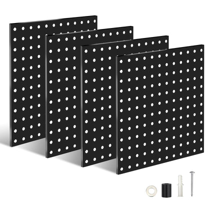 Skorter | 4-Pack: Metal Black Pegboard Wall Organizer with 1" Spacing 1/4" Holes