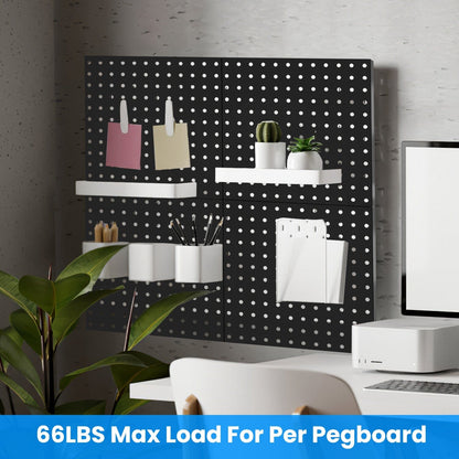 Skorter | 4-Pack: Metal Black Pegboard Wall Organizer with 1" Spacing 1/4" Holes