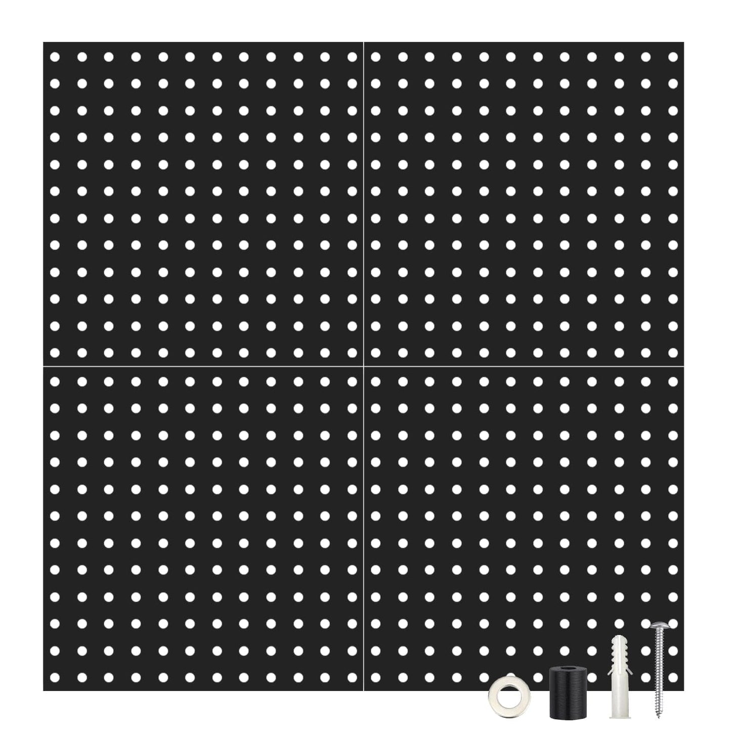 Skorter | 4-Pack: Metal Black Pegboard Wall Organizer with 1" Spacing 1/4" Holes