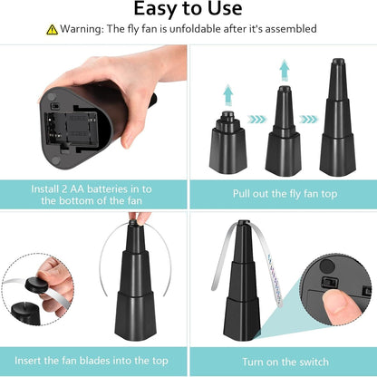 Skorter | 4-Pack: Portable Table Air Fan Fly Spinner with Holographic Blades