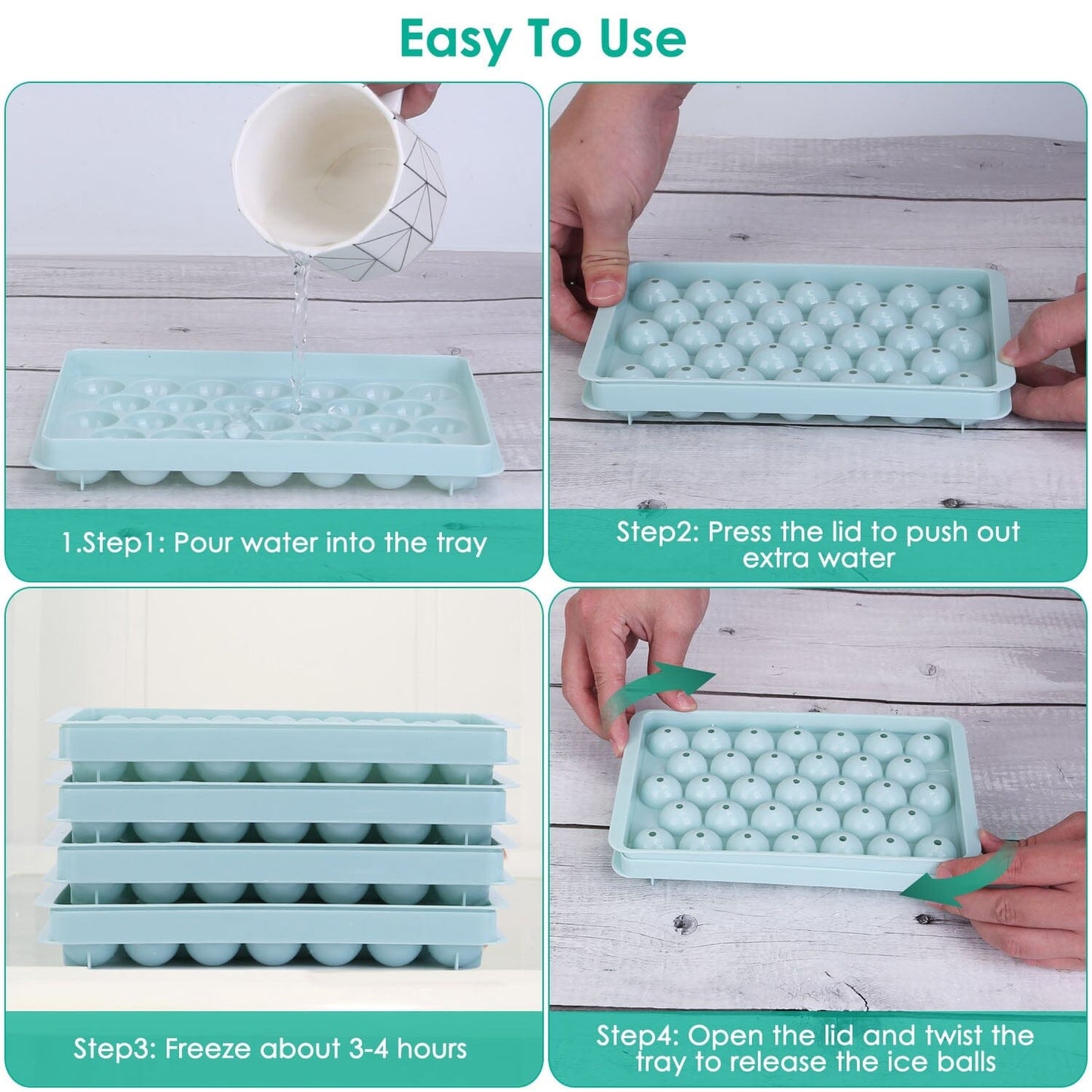Skorter | 4-Pack: Small Ice Cube Maker Mold with Lid Box