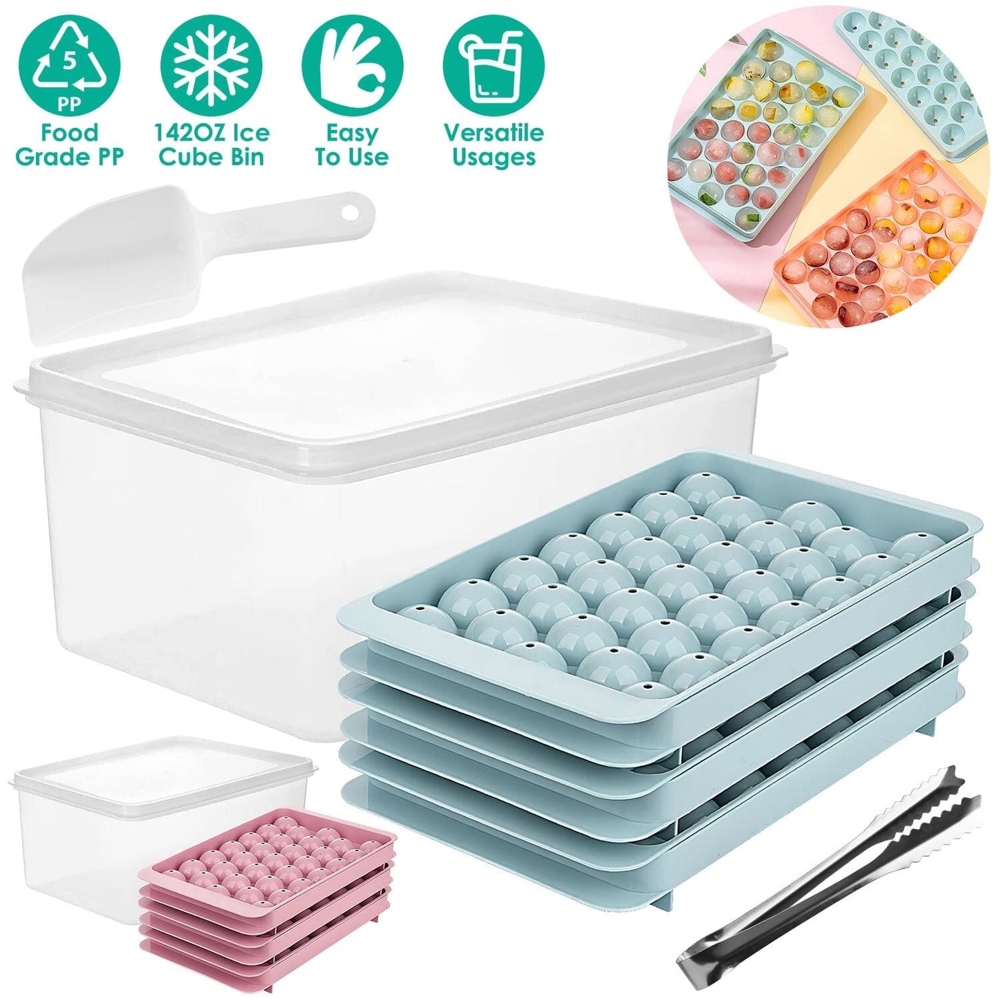 Skorter | 4-Pack: Small Ice Cube Maker Mold with Lid Box
