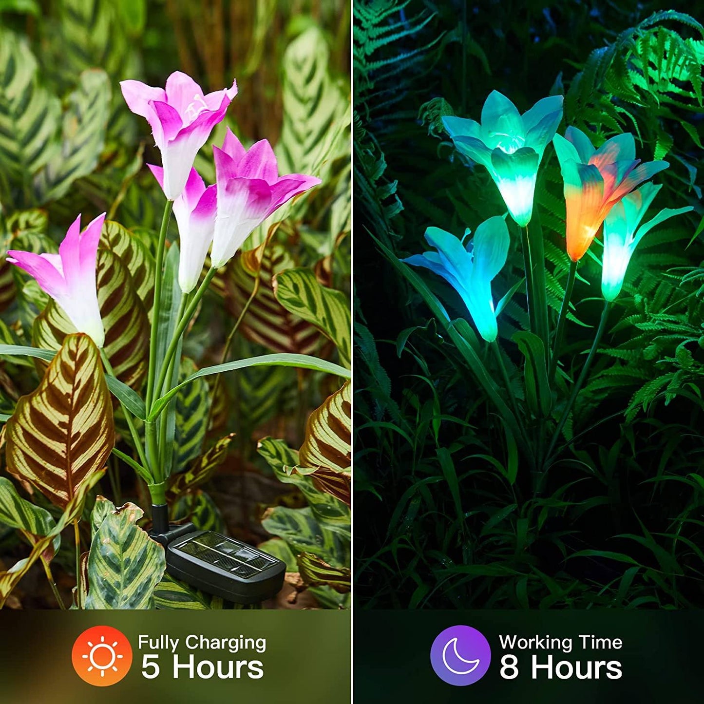 Skorter | 4-pack: Solar garden lights with color change and 16 larger lily flowers