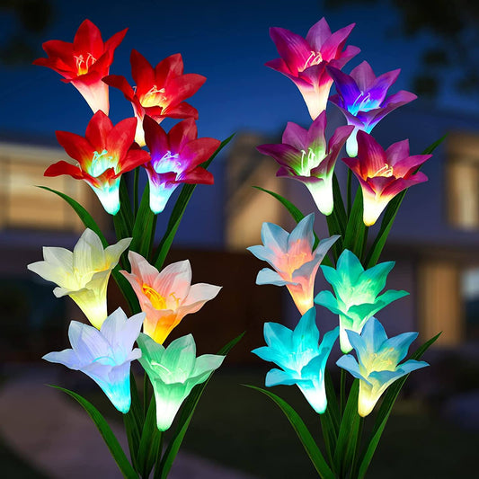 Skorter | 4-pack: Solar garden lights with color change and 16 larger lily flowers