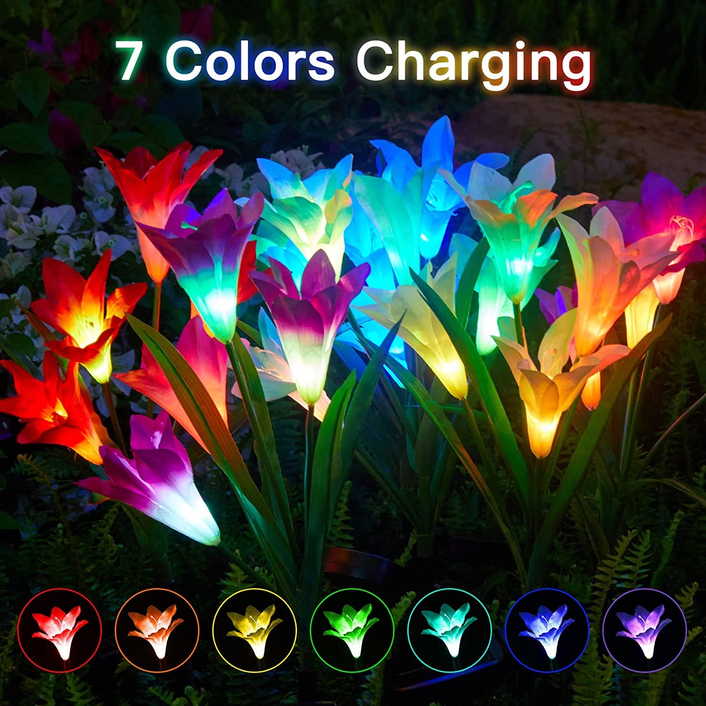 Skorter | 4-pack: Solar garden lights with color change and 16 larger lily flowers