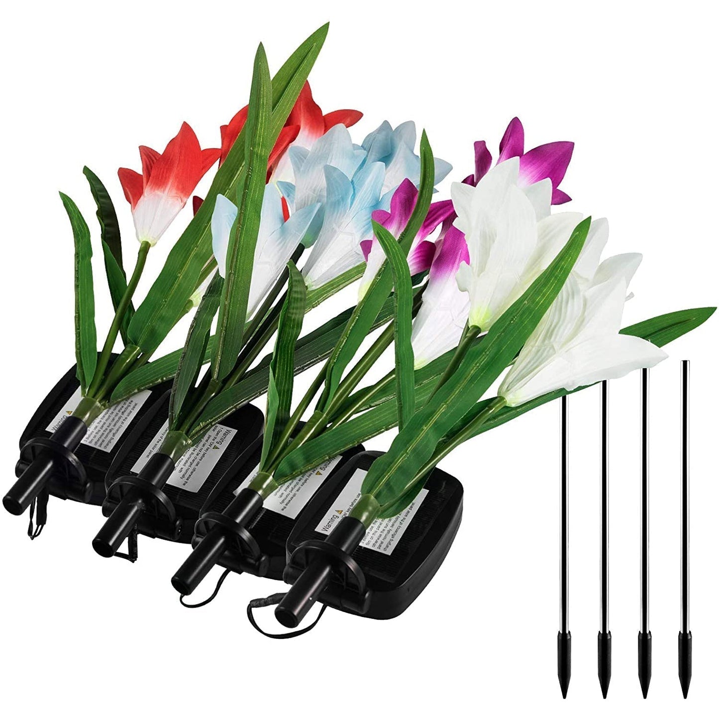 Skorter | 4-pack: Solar garden lights with color change and 16 larger lily flowers