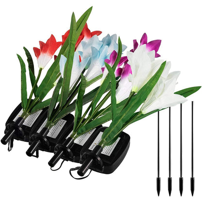 Skorter | 4-pack: Solar garden lights with color change and 16 larger lily flowers