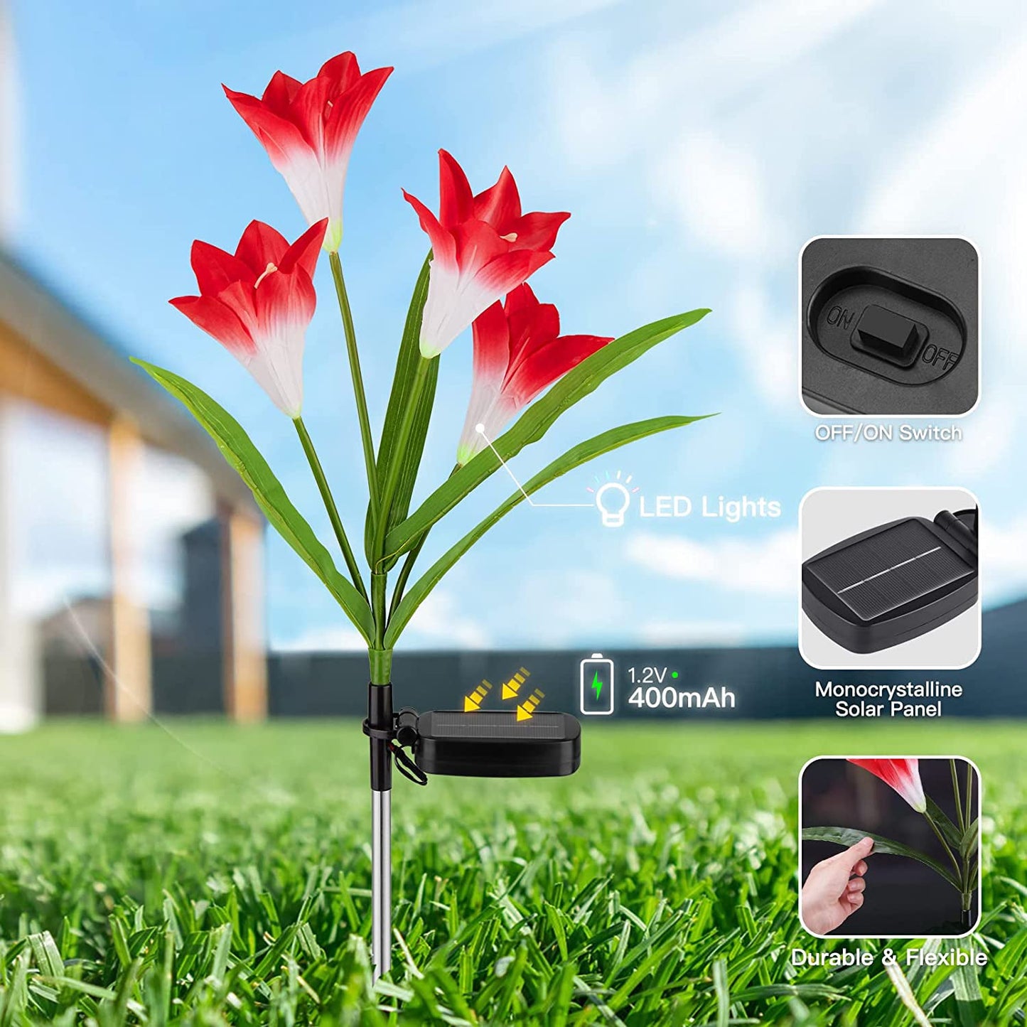 Skorter | 4-pack: Solar garden lights with color change and 16 larger lily flowers