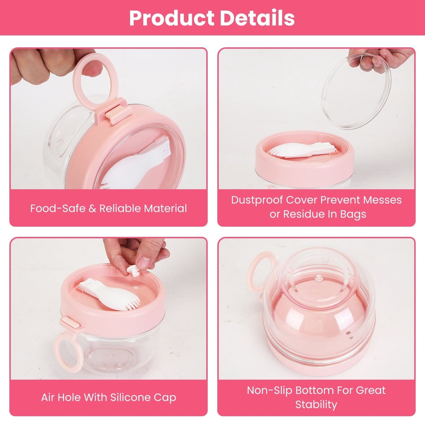 Skorter | 4-piece: 20 oz oatmeal containers with lids and foldable spoons