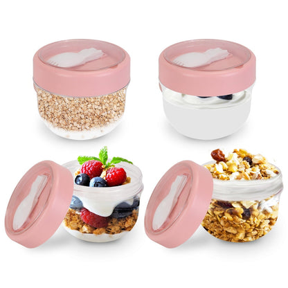 Skorter | 4-piece: 20 oz oatmeal containers with lids and foldable spoons