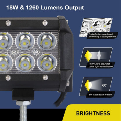 Skorter | 4-part: 4” 18W Double Row LED Spotlight Pod