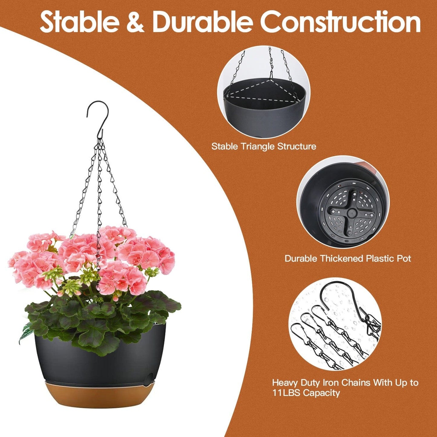 Skorter | 4-part: 9.64" diameter hanging planter box with drainage holes