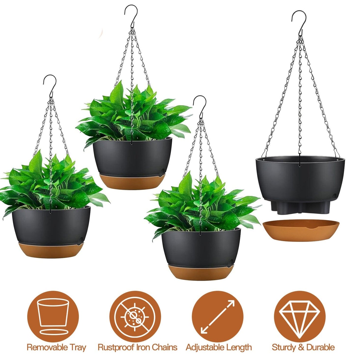 Skorter | 4-part: 9.64" diameter hanging planter box with drainage holes