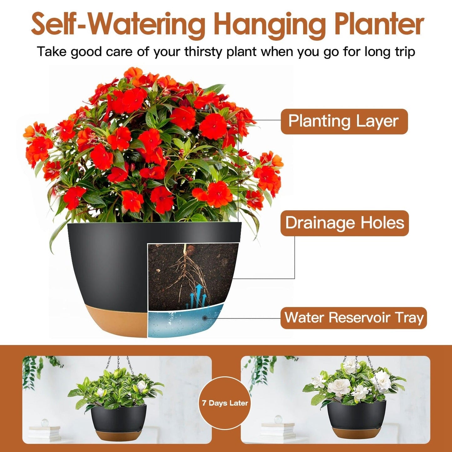 Skorter | 4-piece: 24.5 cm Diameter Hanging Plant Box with Drainage Hole