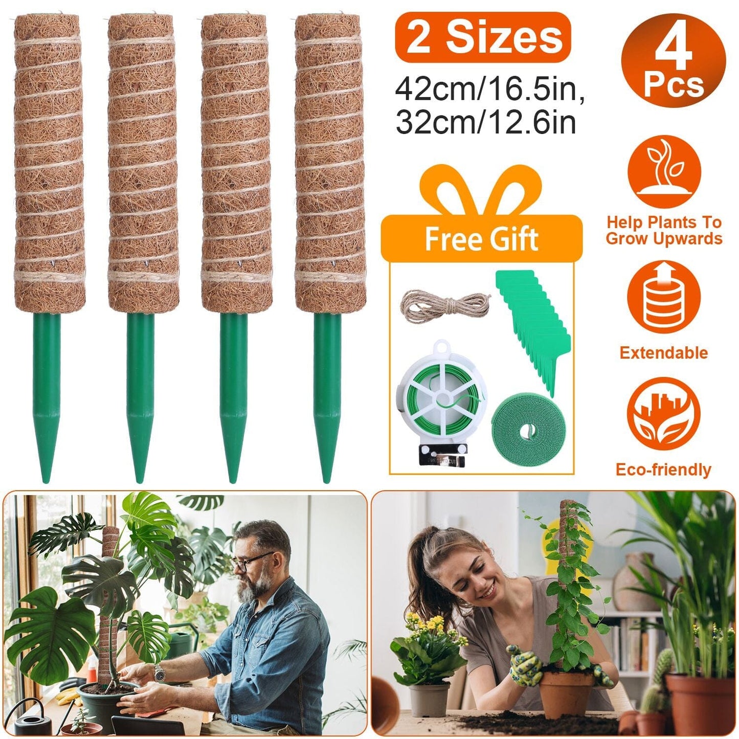 Skorter | 4-Pieces: Coco Coir Expandable Moss Pole for Climbing Plants
