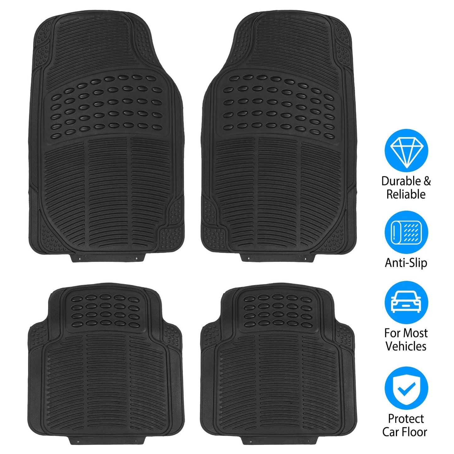Skorter | 4-Piece: Heavy Duty PVC Rubber Car Mats with Cuttable Design