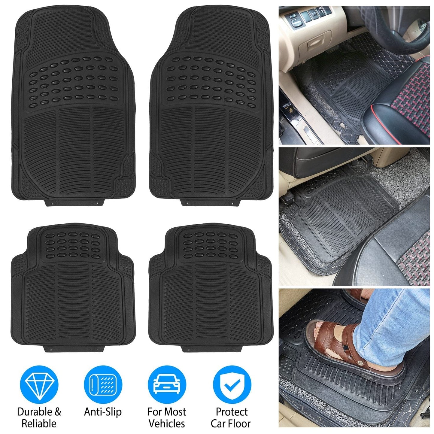 Skorter | 4-Piece: Heavy Duty PVC Rubber Car Mats with Cuttable Design