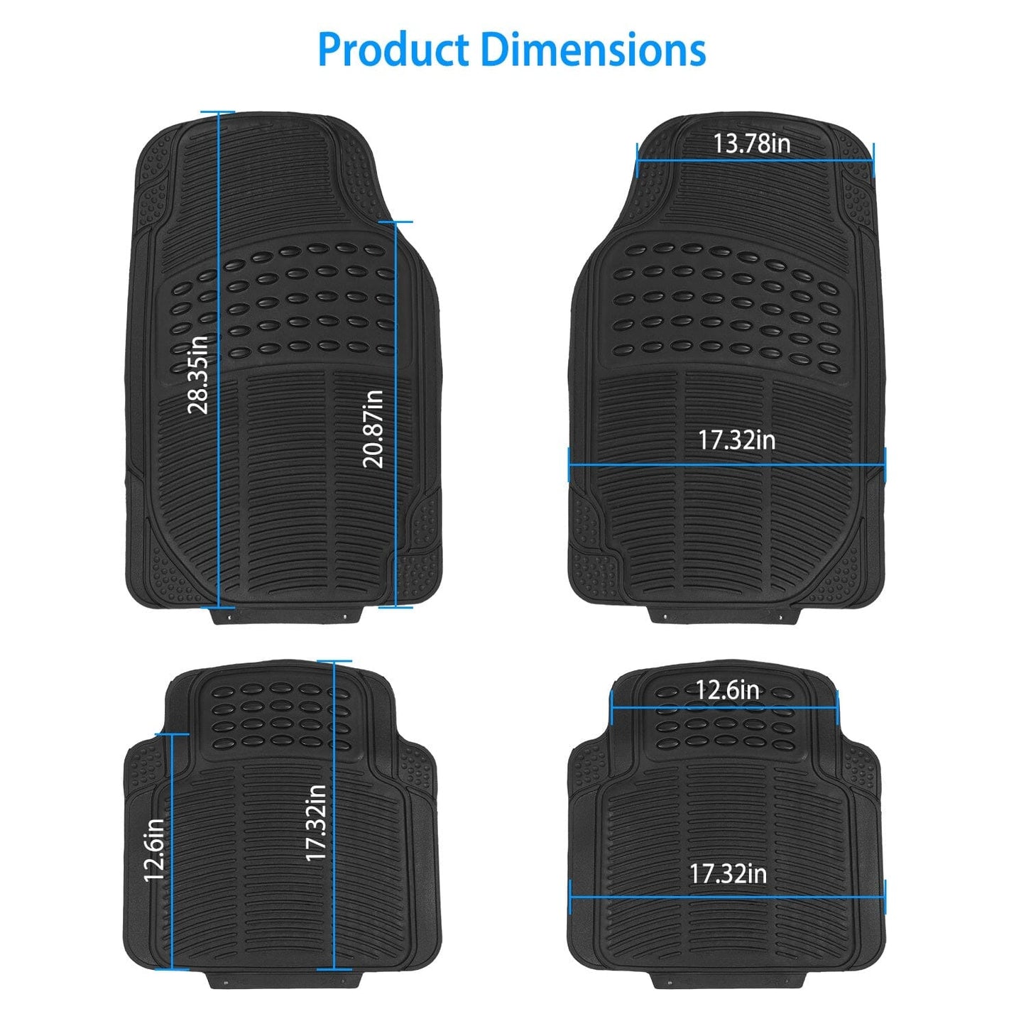 Skorter | 4-Piece: Heavy Duty PVC Rubber Car Mats with Cuttable Design
