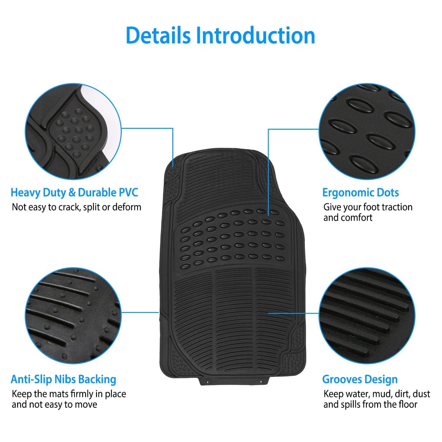 Skorter | 4-Piece: Heavy Duty PVC Rubber Car Mats with Cuttable Design