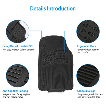Skorter | 4-Piece: Heavy Duty PVC Rubber Car Mats with Cuttable Design