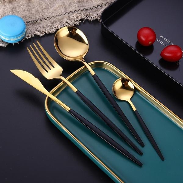 Skorter | 4 pieces: Mirror polished Dinner service Stainless Steel Cutlery Set Flat Service