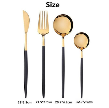 Skorter | 4 pieces: Mirror polished Dinner service Stainless Steel Cutlery Set Flat Service