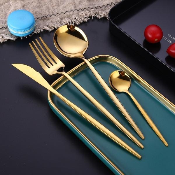Skorter | 4 pieces: Mirror polished Dinner service Stainless Steel Cutlery Set Flat Service