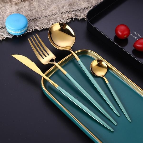 Skorter | 4 pieces: Mirror polished Dinner service Stainless Steel Cutlery Set Flat Service