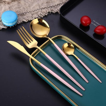 Skorter | 4 pieces: Mirror polished Dinner service Stainless Steel Cutlery Set Flat Service