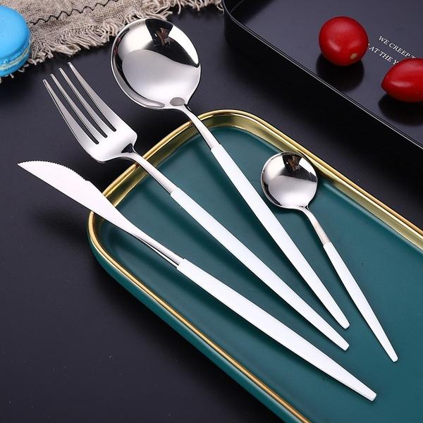 Skorter | 4 pieces: Mirror polished Dinner service Stainless Steel Cutlery Set Flat Service