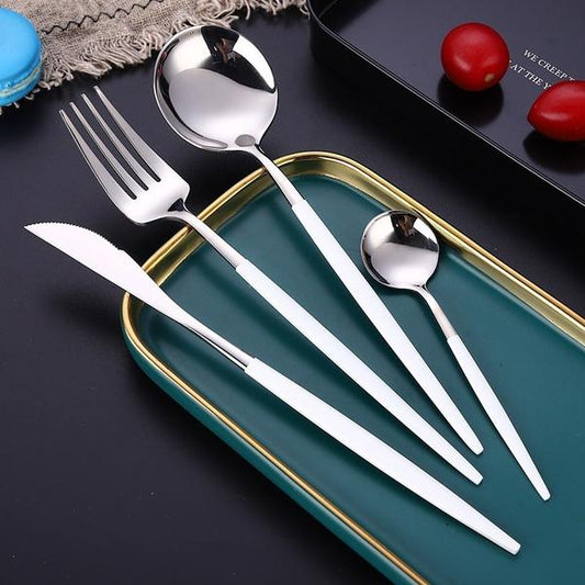Skorter | 4 pieces: Mirror polished Dinner service Stainless Steel Cutlery Set Flat Service