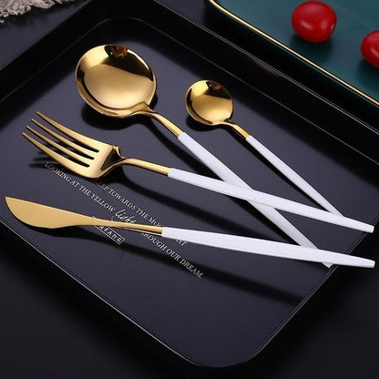 Skorter | 4 pieces: Mirror polished Dinner service Stainless Steel Cutlery Set Flat Service