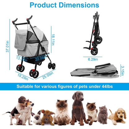 Skorter | 4 Wheel Pet Stroller Foldable with Removable Liner Storage Basket