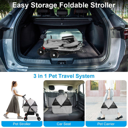 Skorter | 4 Wheel Pet Stroller Foldable with Removable Liner Storage Basket