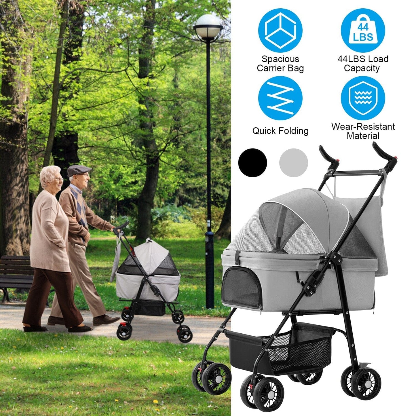 Skorter | 4 Wheel Pet Stroller Foldable with Removable Liner Storage Basket