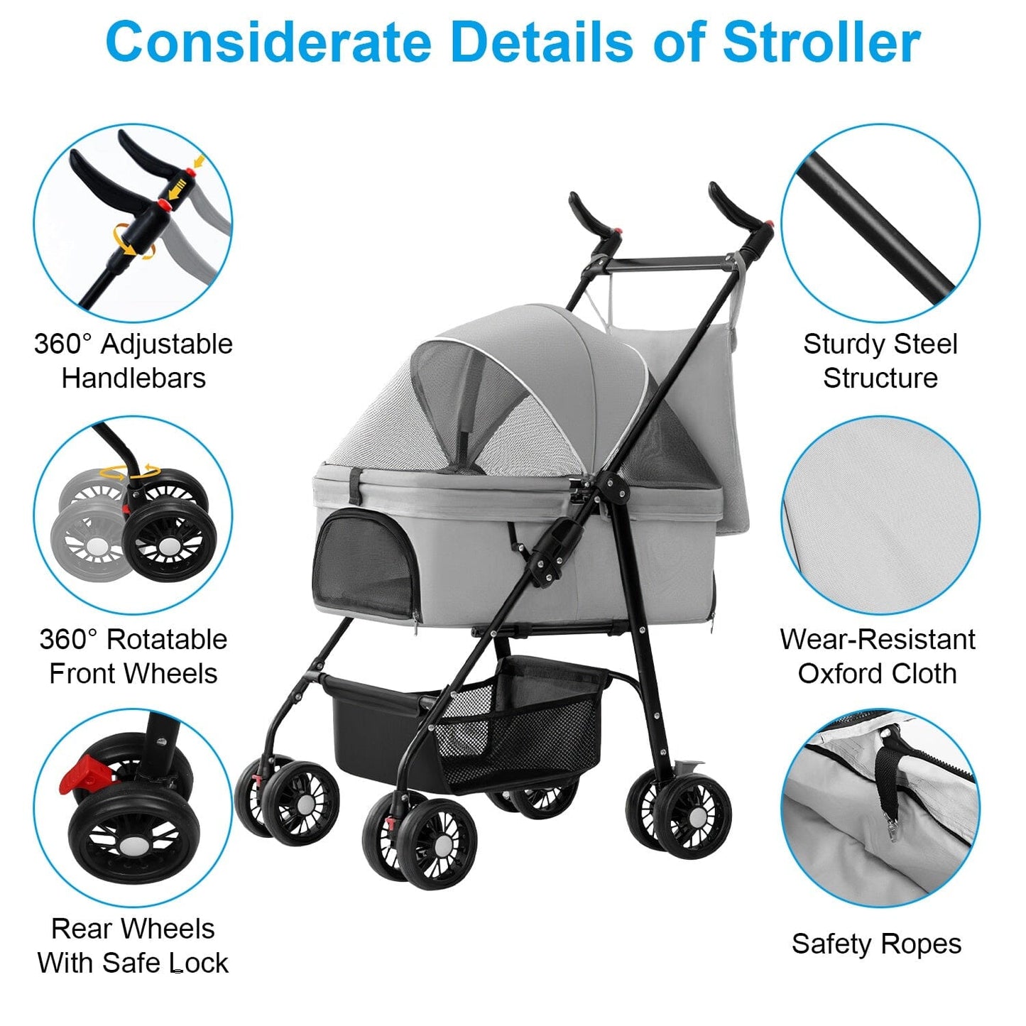 Skorter | 4 Wheel Pet Stroller Foldable with Removable Liner Storage Basket