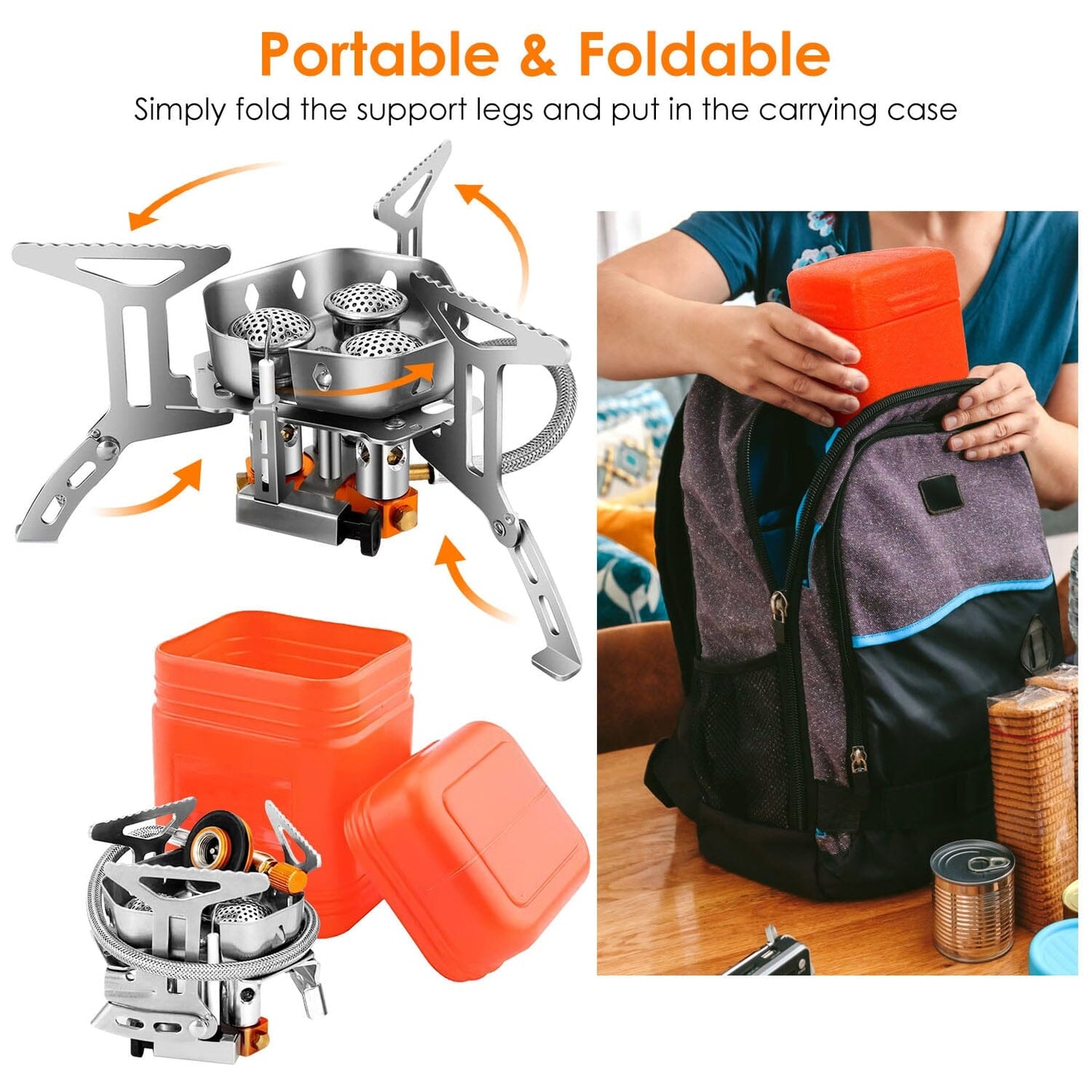 Skorter | 4000W Portable Camping Stove Foldable Powerful Gas Stove Backpacking Burner