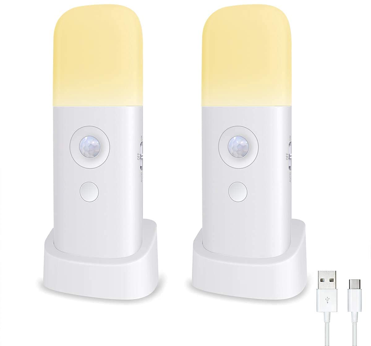 Skorter | Creweel Motion Sensor Night Light, Dimmable LED Table Lamp, Battery Operated, 2 Pack, Warm White