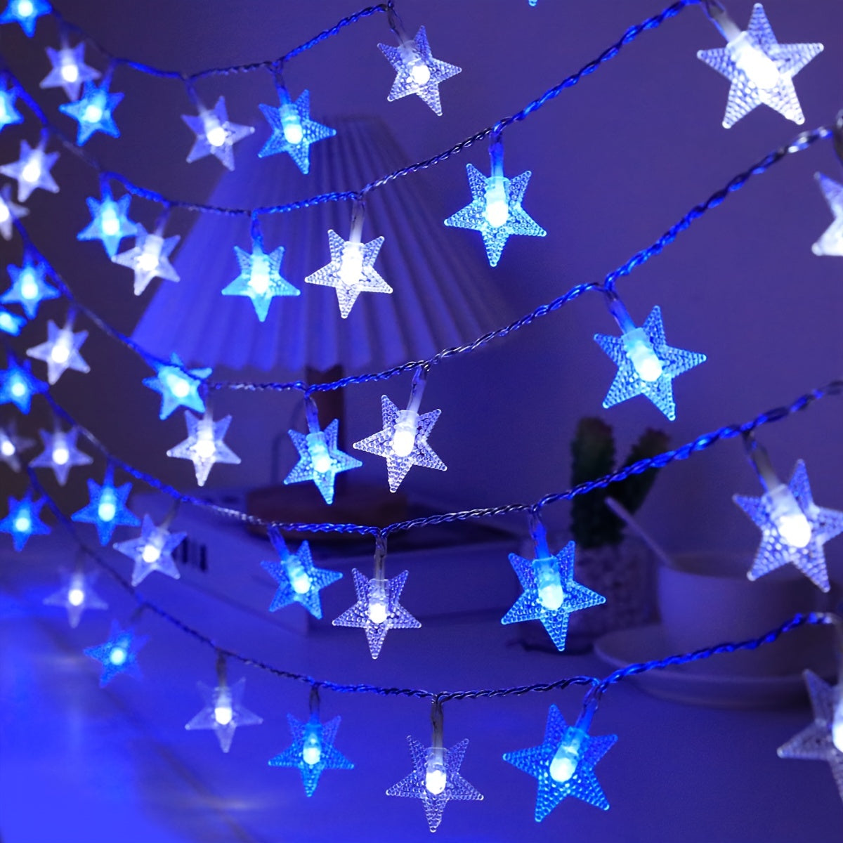 Skorter | LuxeGlow - Blue & White Stars LED String Lights on Batteries, Perfect