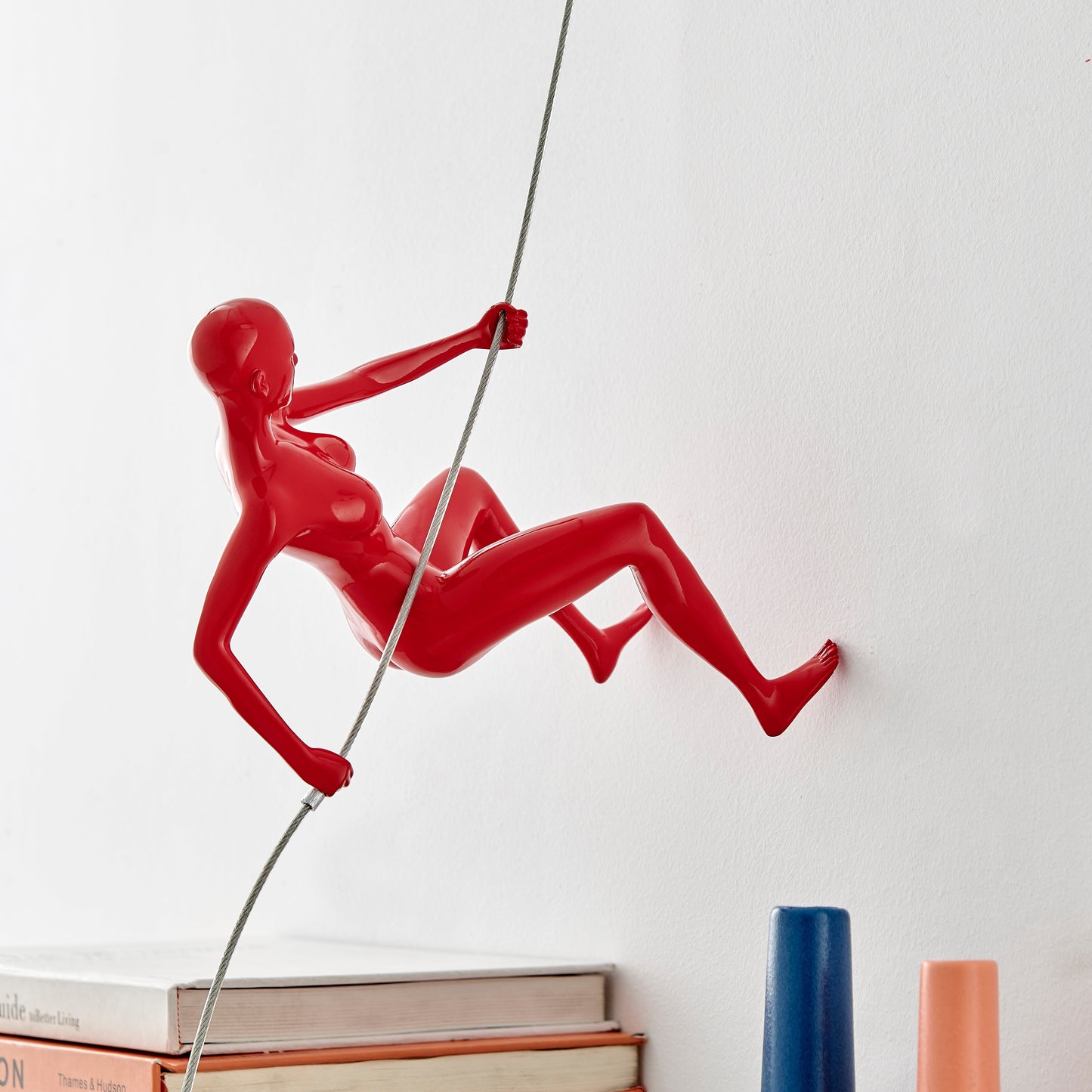 Skorter | Climbing Woman 8" Wall Sculpture // Glossy Red
